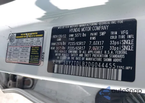 2013 Hyundai Santa Fe Sport z USA, uszkodzony, nr VIN 5XYZTDLB2DG044455